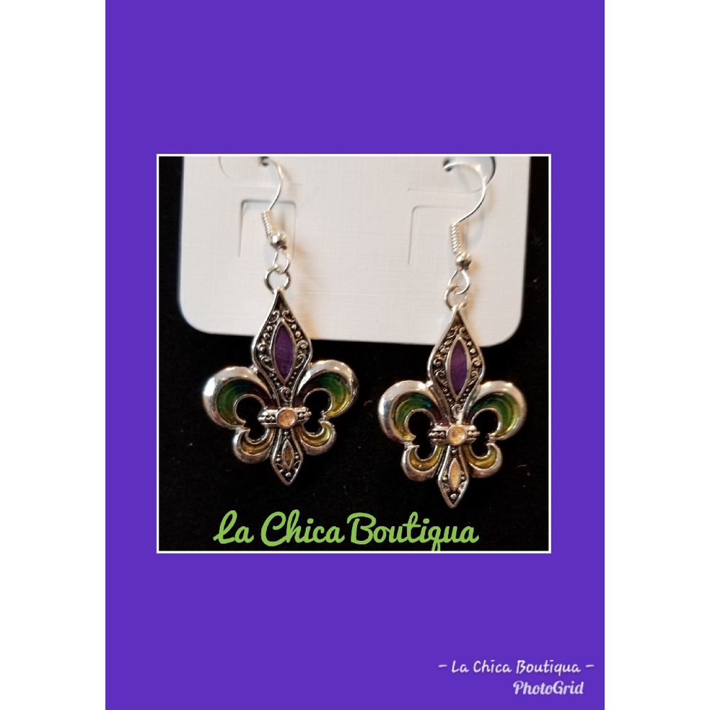 Fleur De Lis Mardi Gras Fish hook Earrings